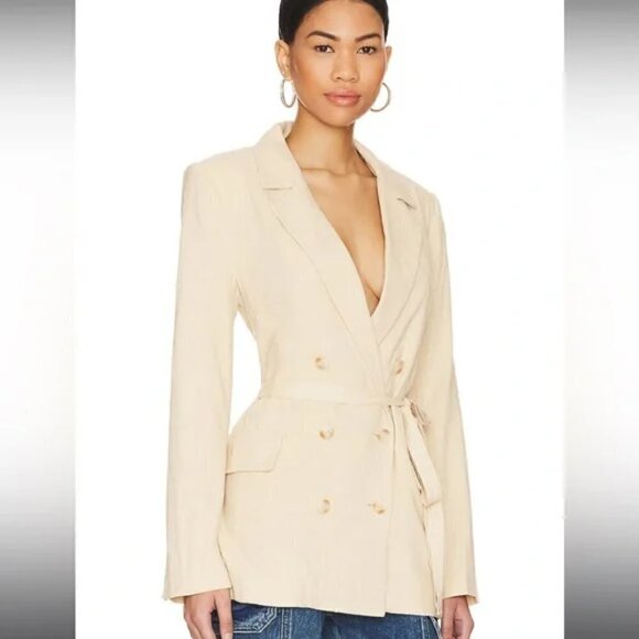Free People Olivia Double Breasted Linen Blend Pebble/Sand Blazer New XS - Picture 9 of 17